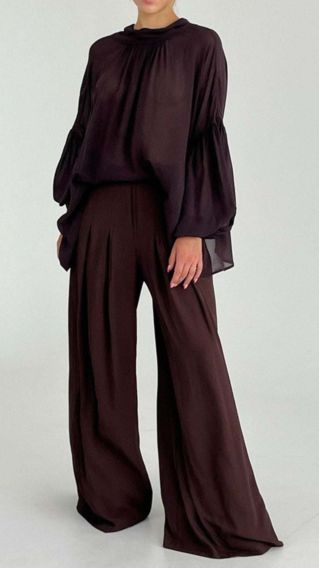 Women's Bow Tie Back Elegant Pants Suit Brown