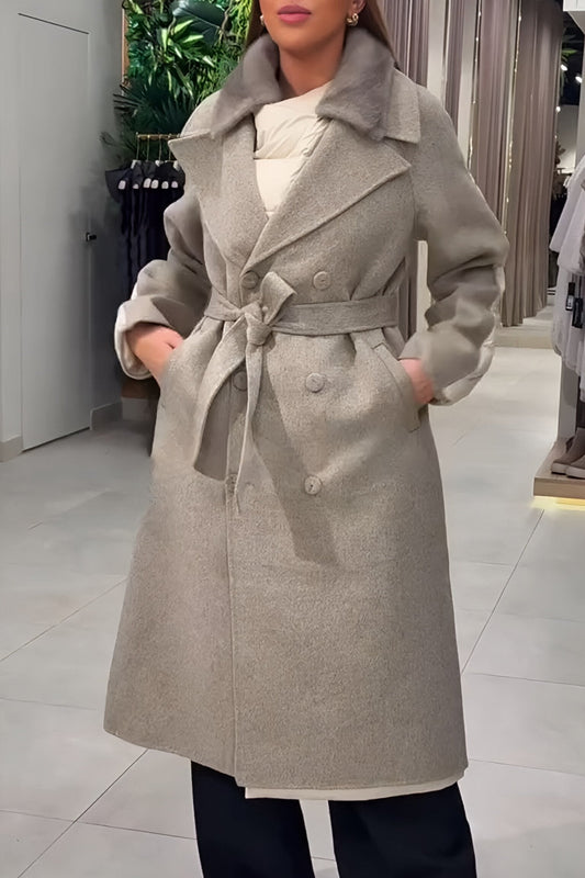 Women's Patchwork Lapel Long Coat grey