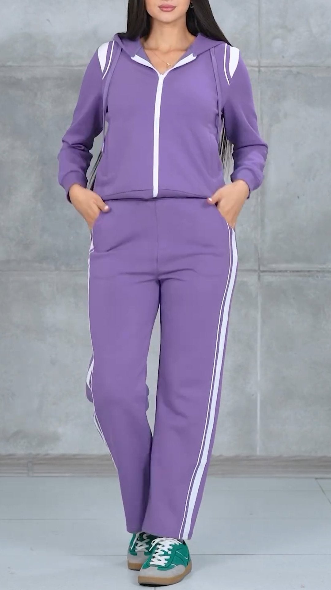 Women's Long Sleeved Hooded Fall Casual Suit purple