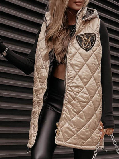 Women's Embroidered Hooded Vest beige