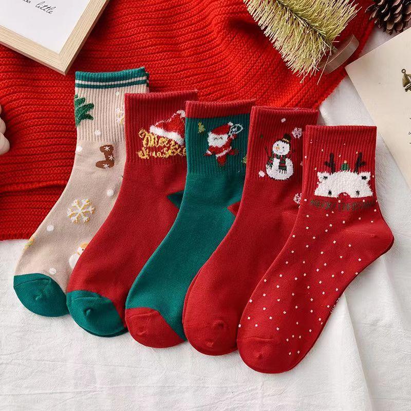 Women's Christmas Midtube Red Year of Birth Socks milk-style one size