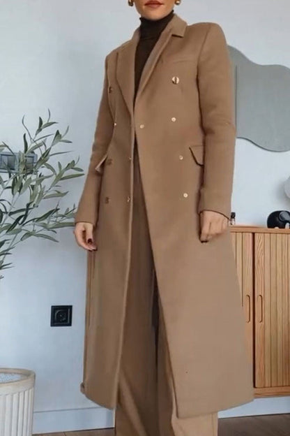 Women's V-neck Solid Color Long Coat