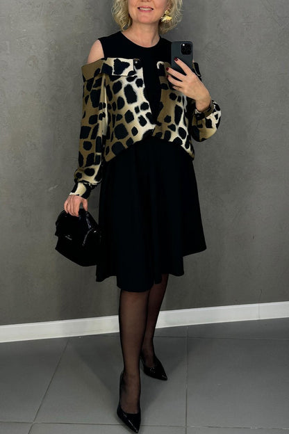 Women's Casual Round Neck Leopard Printed Dress black