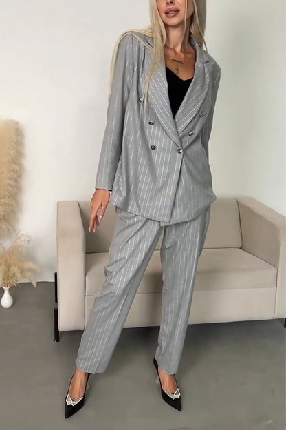 Women's Casual Lapel Striped Suit Two Piece