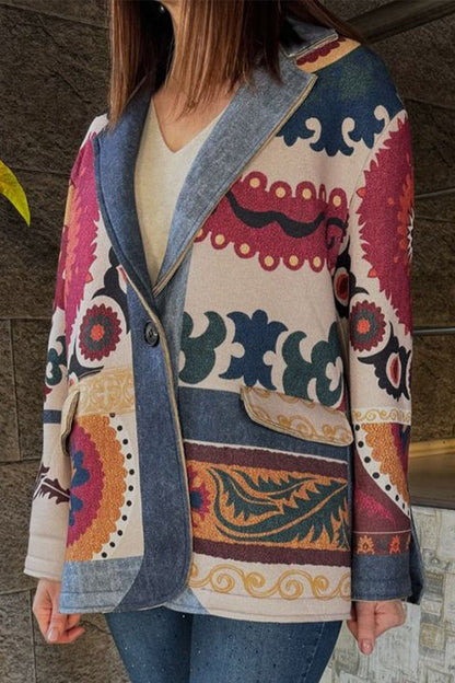 Women's Lapel Printed Coat printed