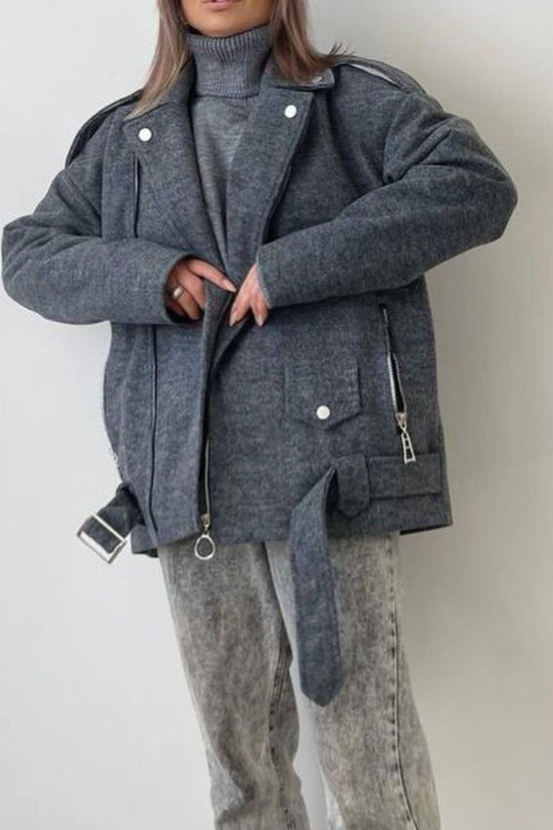 Solid Color Casual Lapel Jacket grey