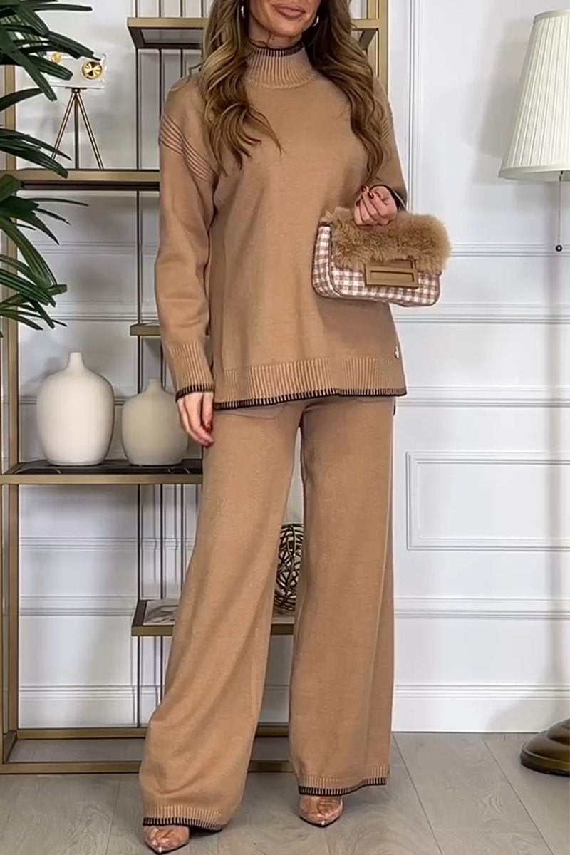 Women's Turtleneck Knitted Top and Trousers Two-piece Set