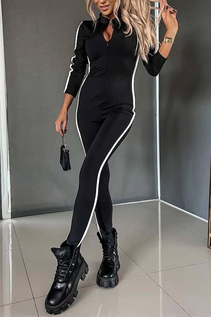 Women's Athletic Slim Side Web Half-Zip Jumpsuit