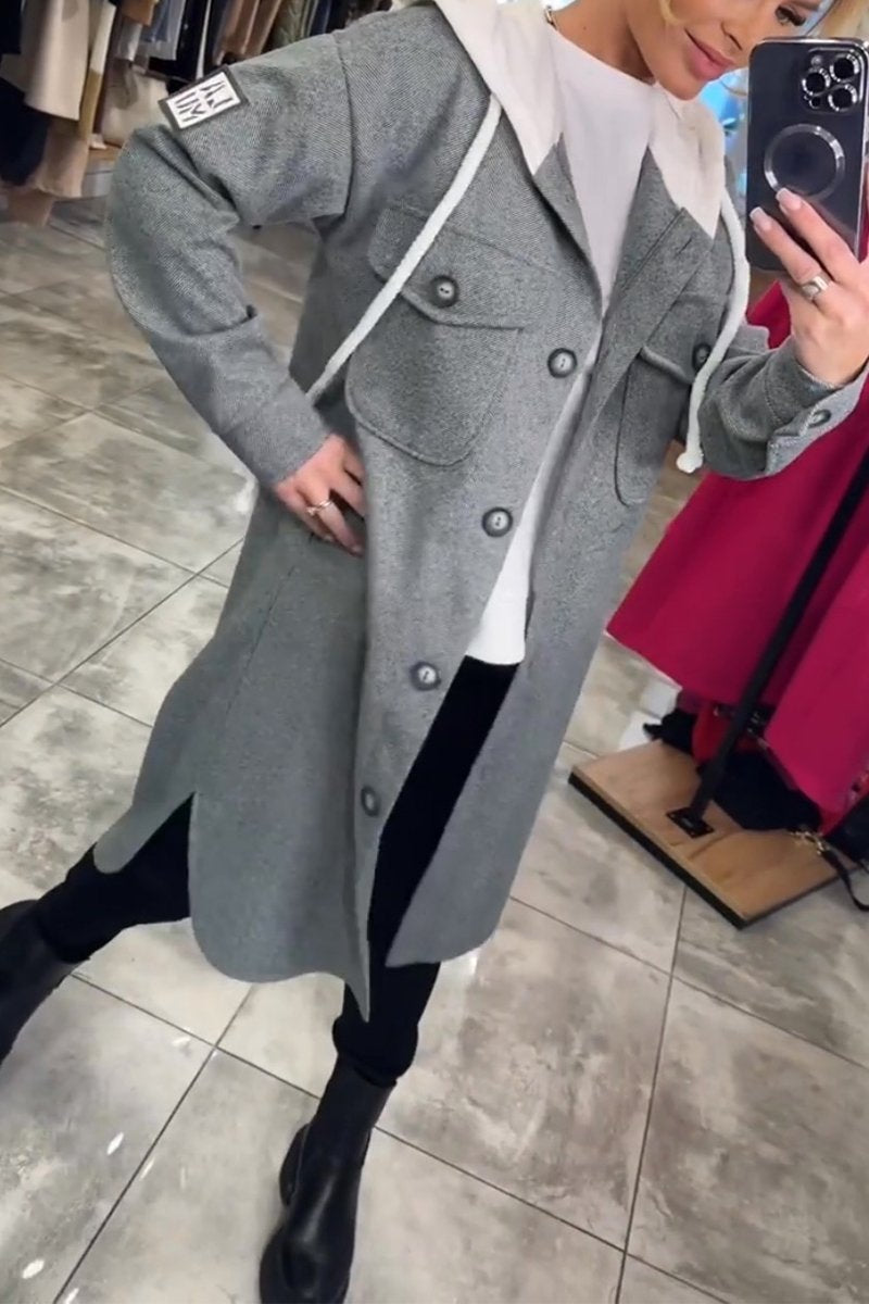 Women's Casual Hooded Twill Coat gray