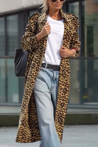 Women's fashionable leopard print long coat