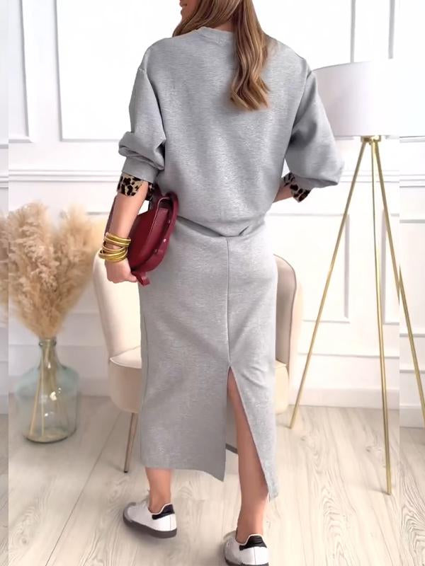 Women's Round Neck Long Sleeve Sweatshirt Two Piece Set