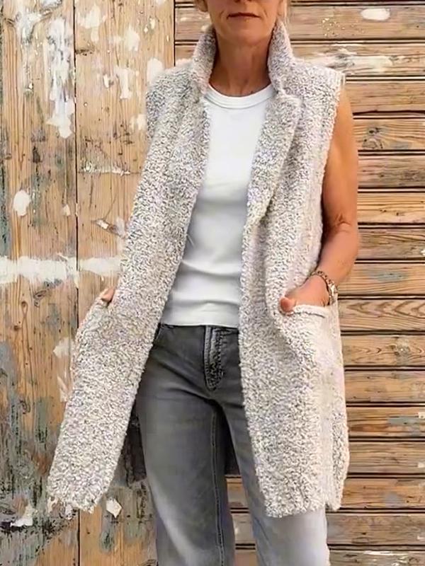 Women's Lapel Sleeveless Plush Cardigan Vest