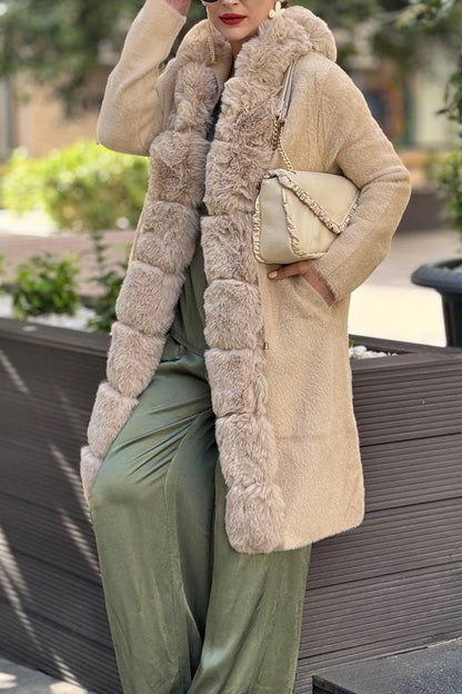 Women's Casual Solid Color Plush Coat khaki