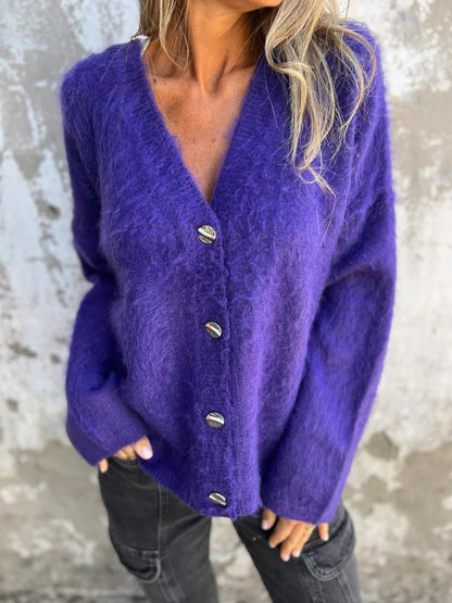 V-neck Single-breasted Cardigan Jacket purple