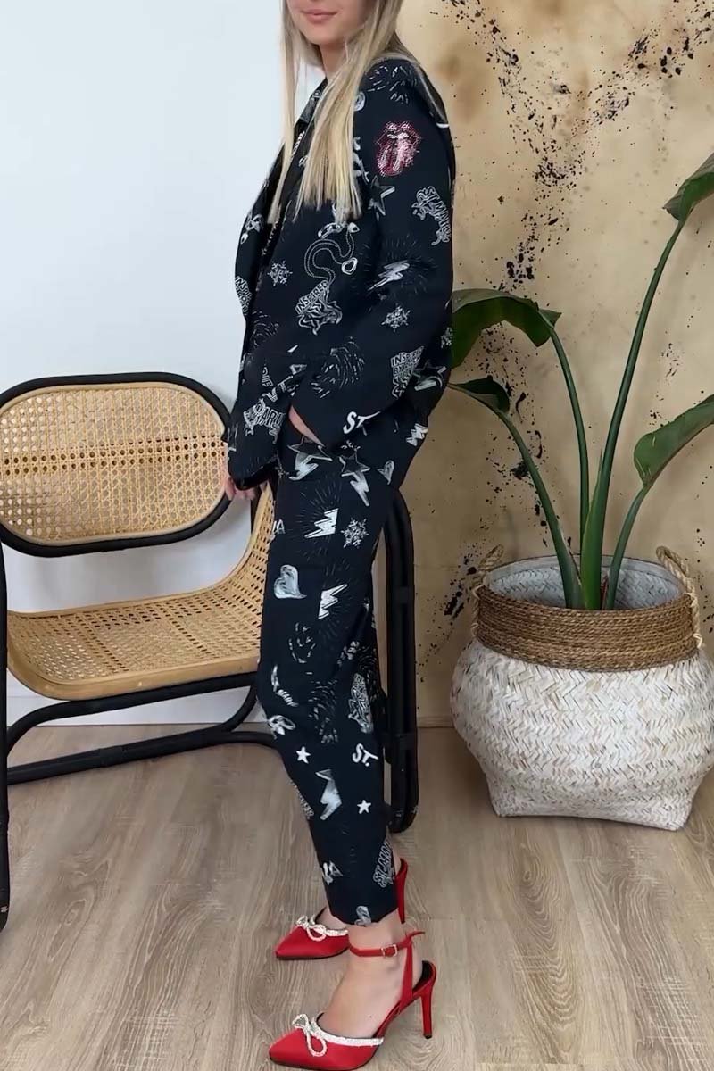 Women's Fashion Printed Suit Two Piece Set