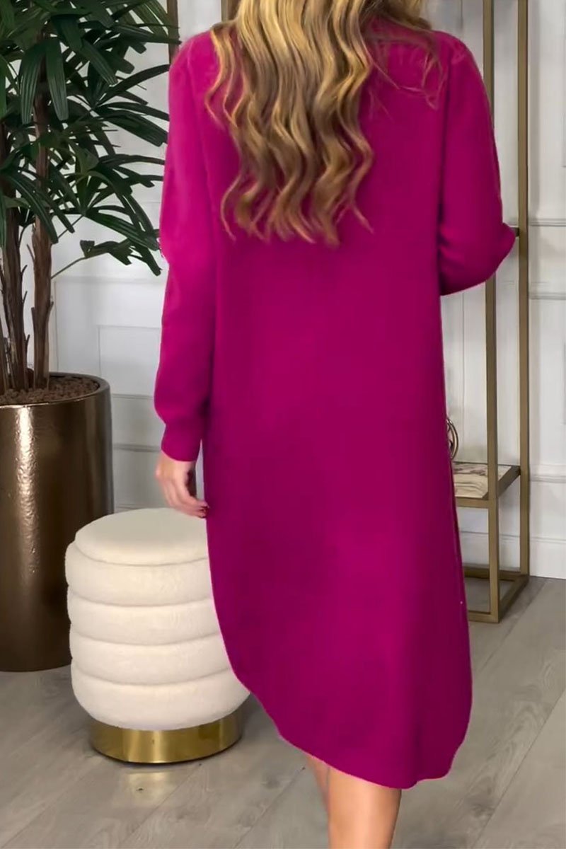 Women's Turtleneck Long Sleeve Slit Dress