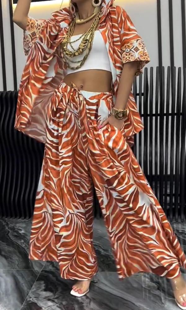 Women's Comfortable Top And Pants Two-Piece Set Orange