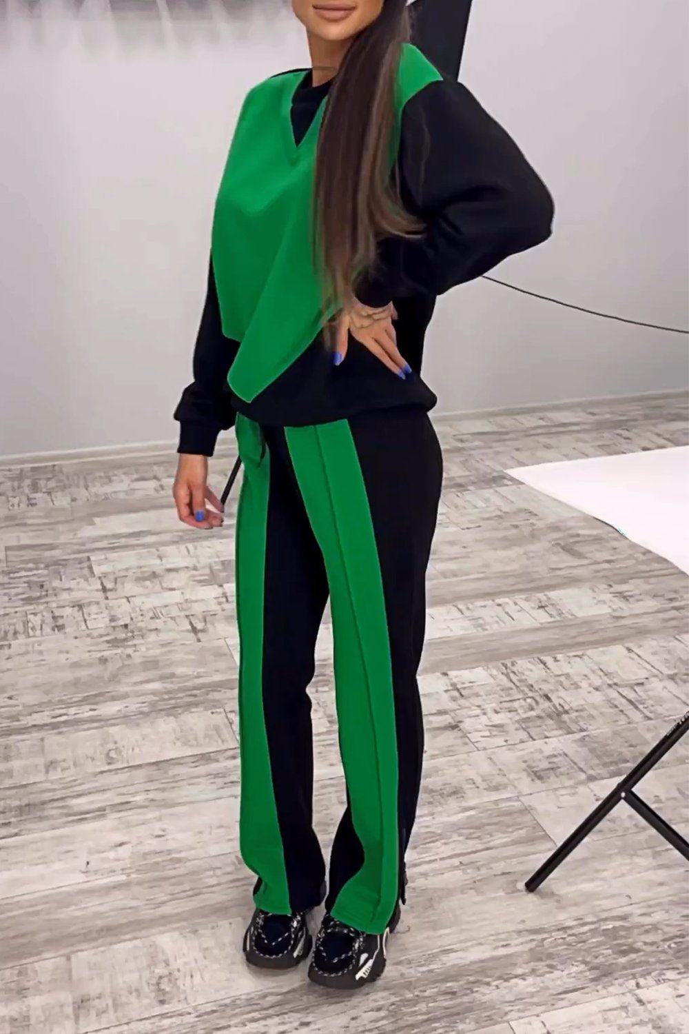 Women's Fashion Color Block Casual Sweater Suit