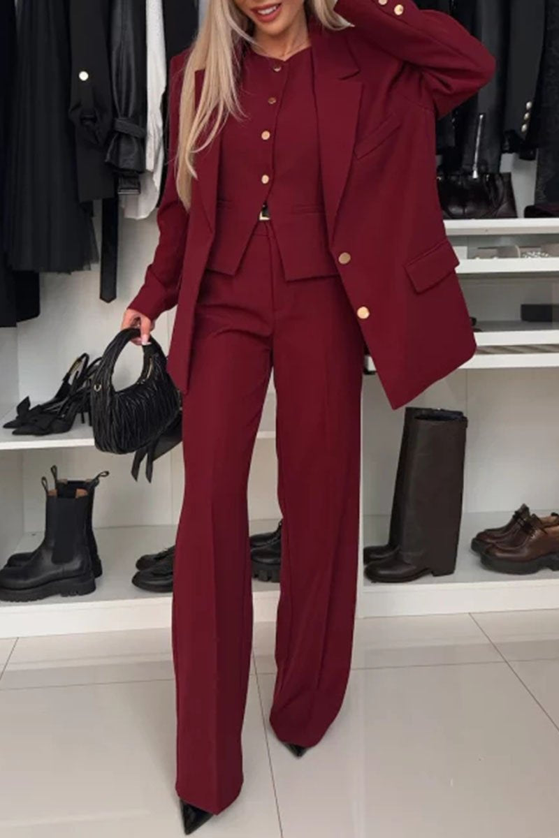 Women's Solid Color Lapel Two Piece Suit