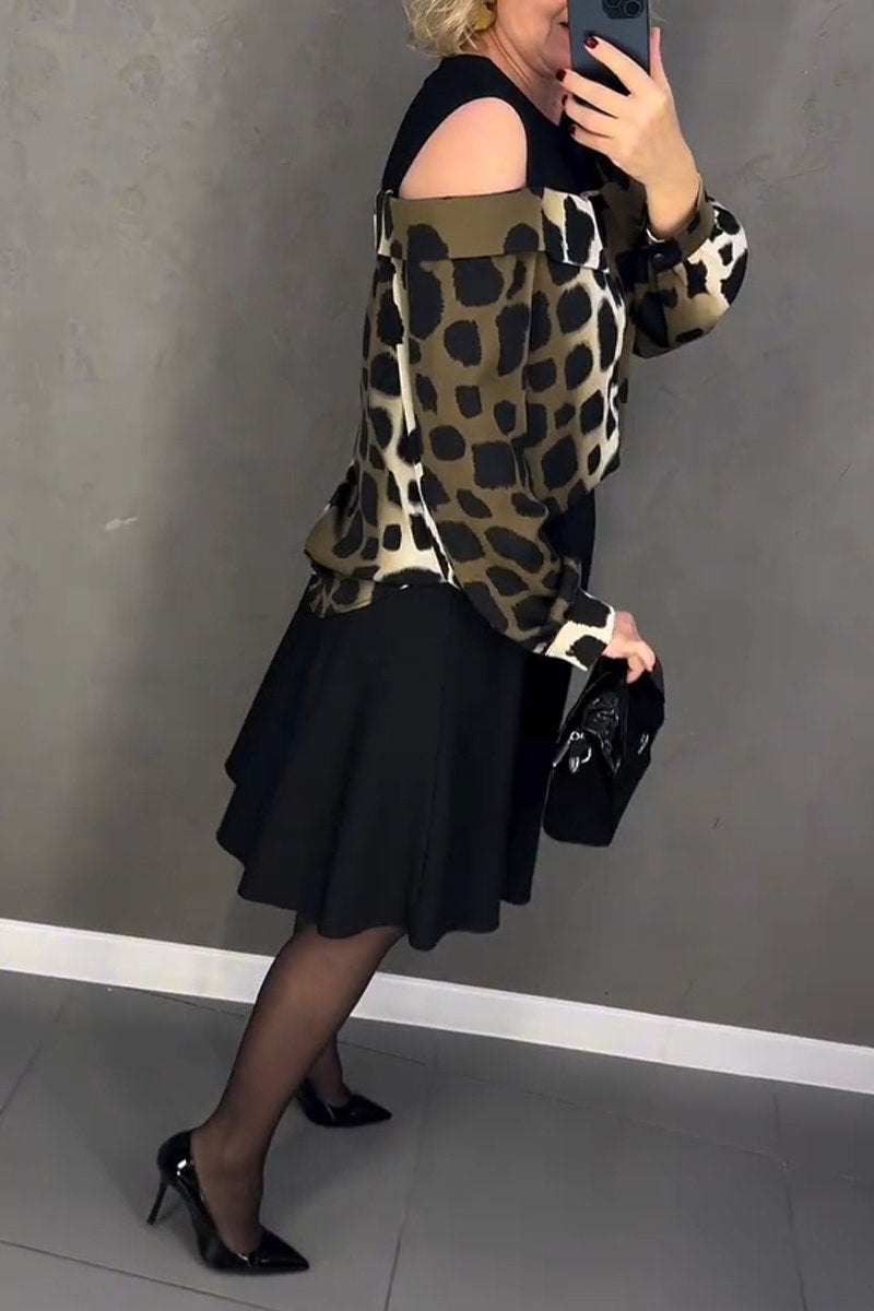 Women's Casual Round Neck Leopard Printed Dress