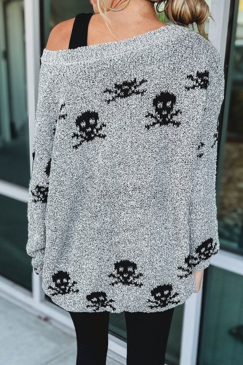 Women's Casual Skull Long Sleeve Knitted Pullover Sweaters