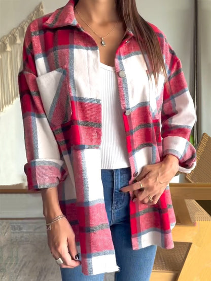 Women's Plaid Print Jacket Red