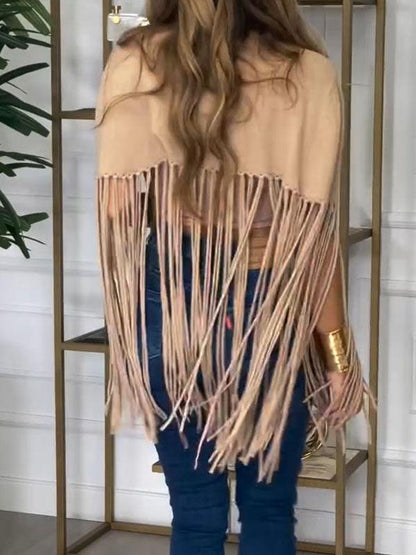 Women's High Collar Fringe Cape