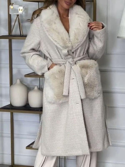 Women's Lapel Waist Long Coat beige