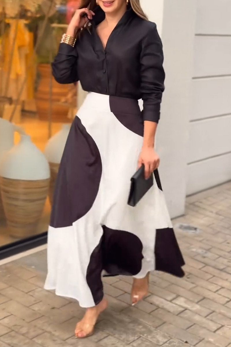 Women's Spring and Fall Solid Color Shirt Skirt Set