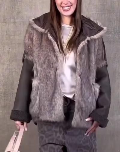 women's casual fur jacket black