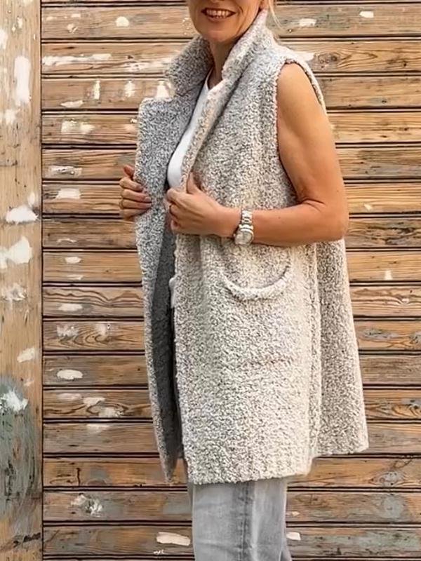 Women's Lapel Sleeveless Plush Cardigan Vest