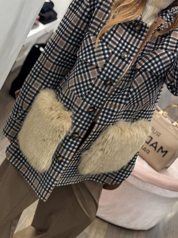 Women's Lapel Plaid Patchwork Coat