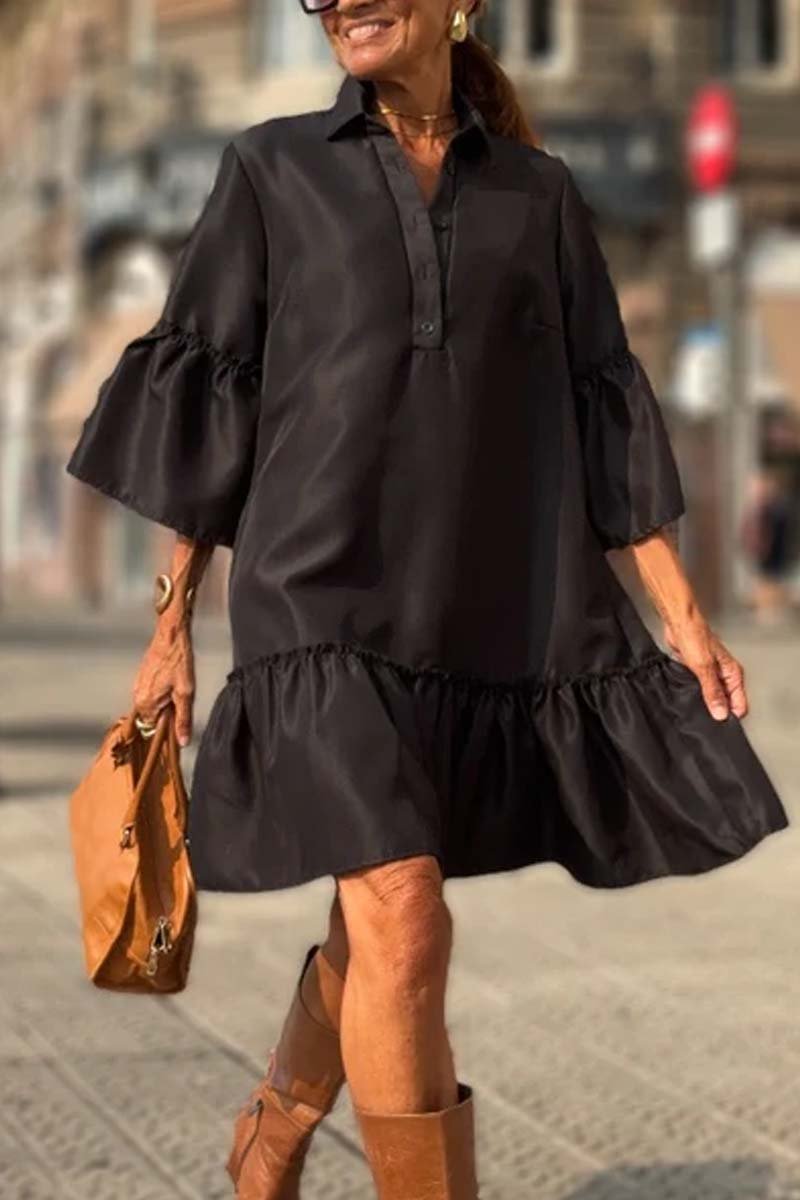 Women's Casual Ruffle Short Shirt Dress