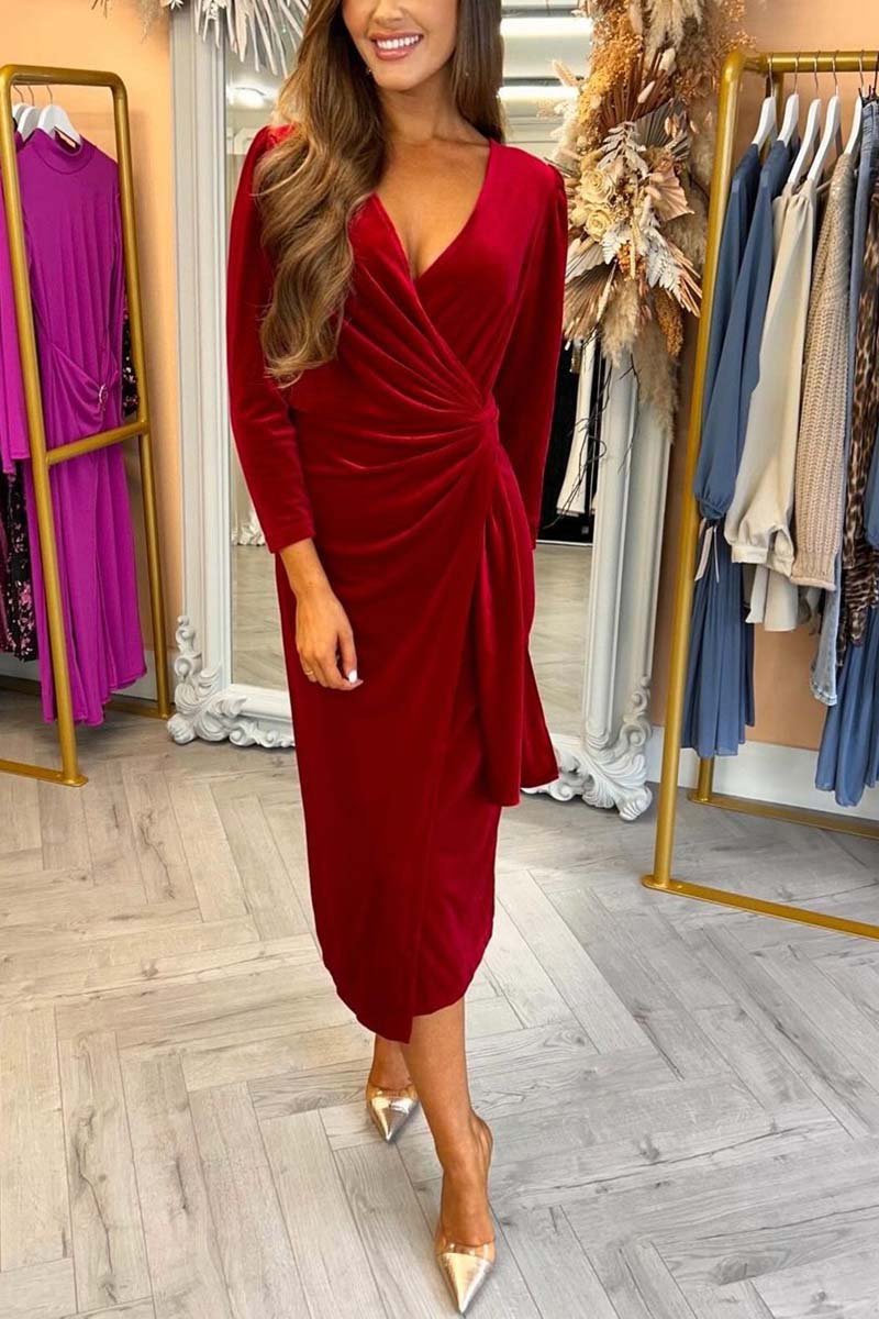 Women's Elegant Slim Fit Velvet Dress Red