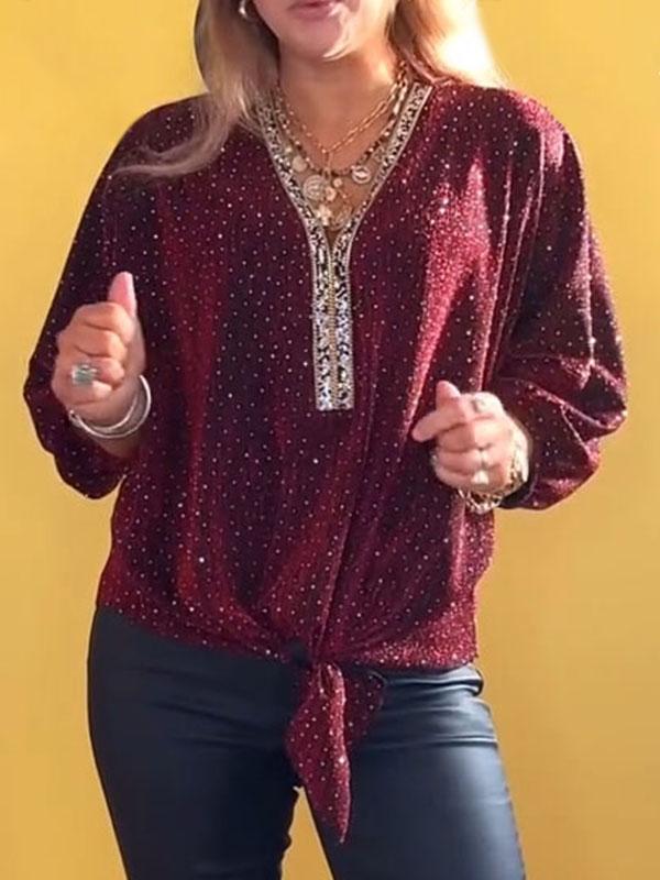 Women's V-neck Sequined Top