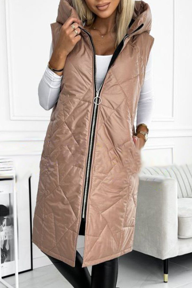 Women's Hooded Zipper Sleeveless Long Coat