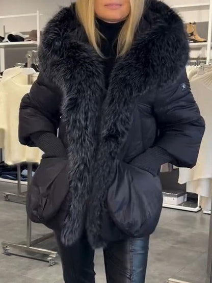 Women's Solid Color Hooded Fur Collar Coat