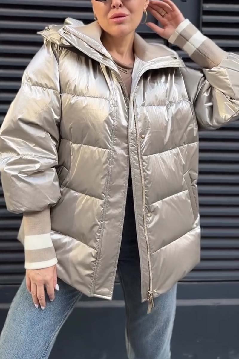 Women's casual loose glossy short cotton coat Light Gray