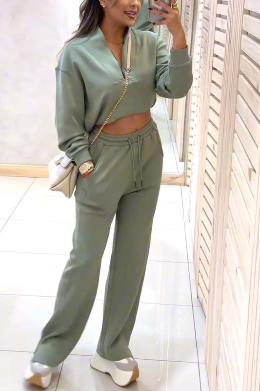 Women's casual sports half-zip sweatshirt suit Green