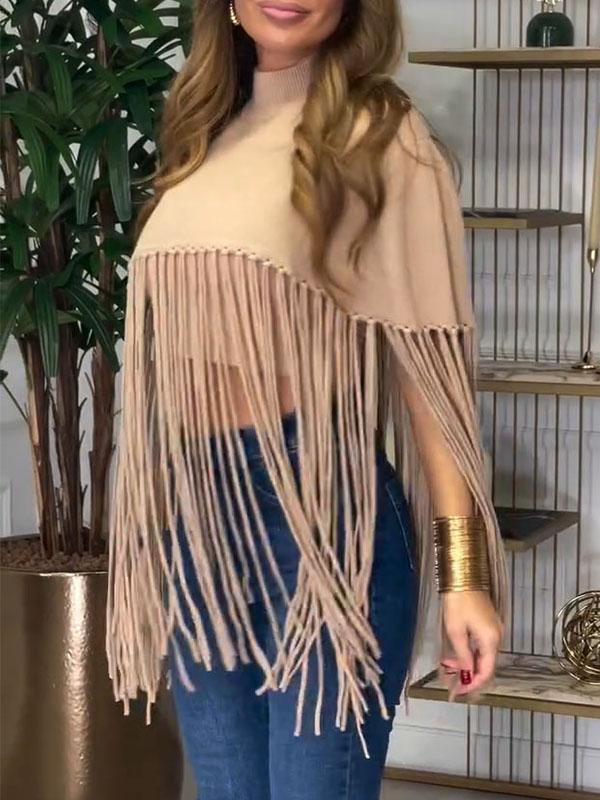 Women's High Collar Fringe Cape