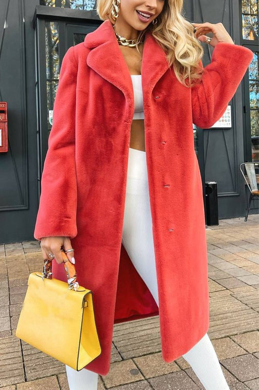 Women's Lapel Autumn and Winter Plush Coat red