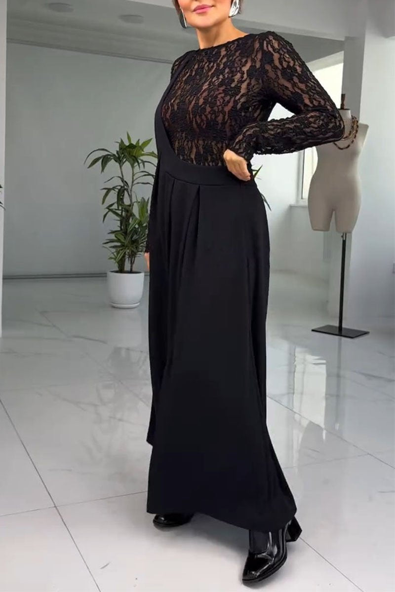 Women's Round Neck Long Sleeve Hollow Dress