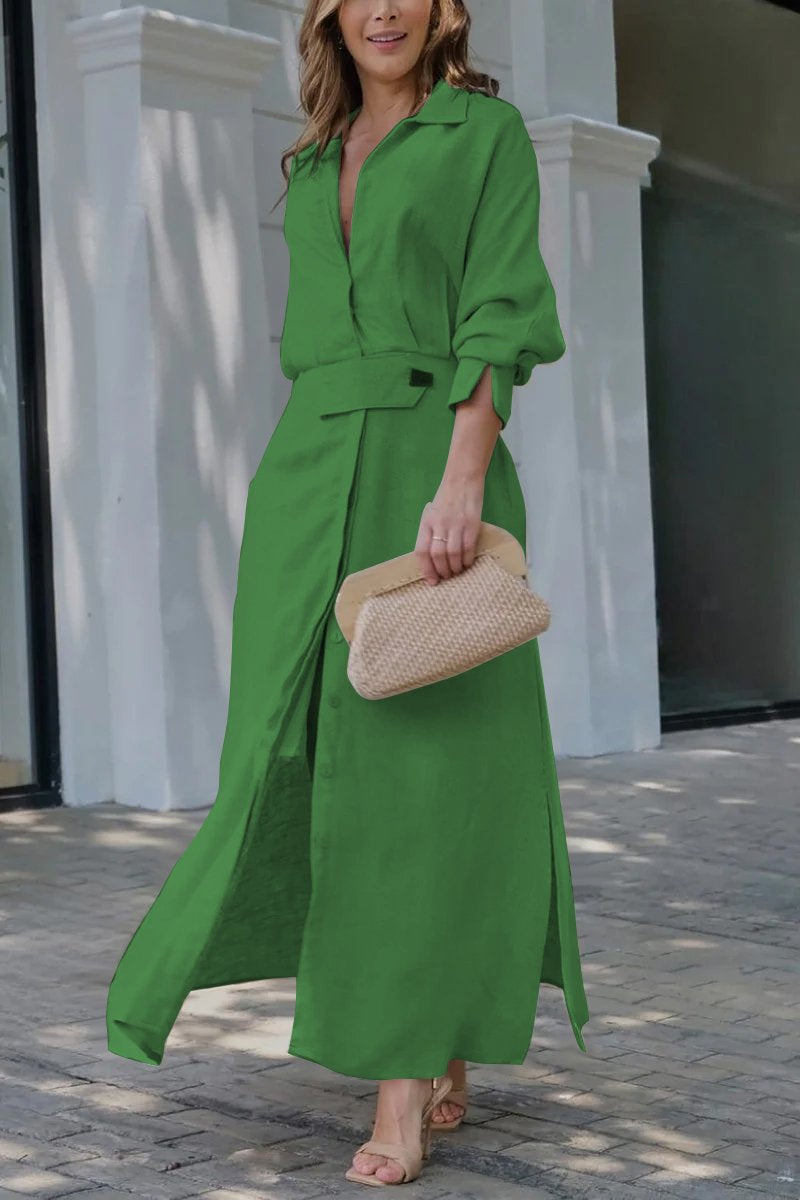 Cotton and linen solid color maxi dress Green