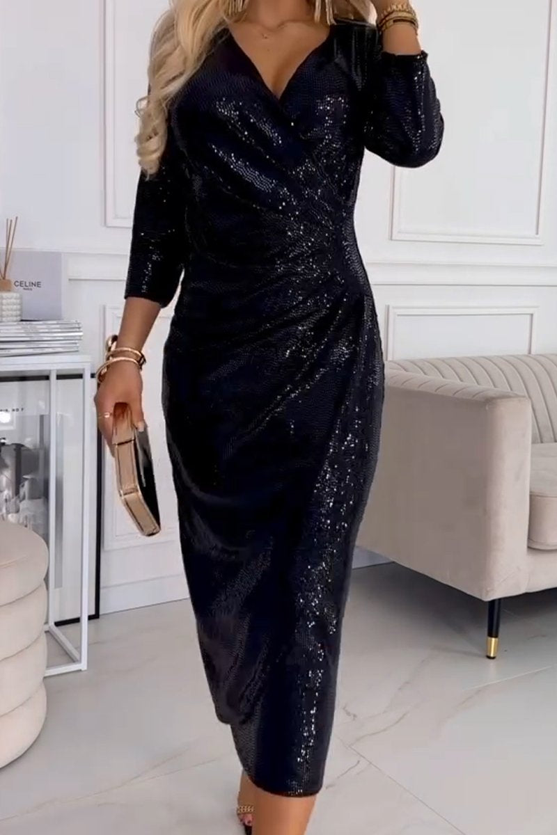 Women's Casual Solid Sequin Elegant Dress