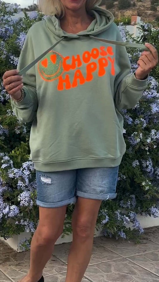 Women's Casual Choose Happy Printed Hoodies green