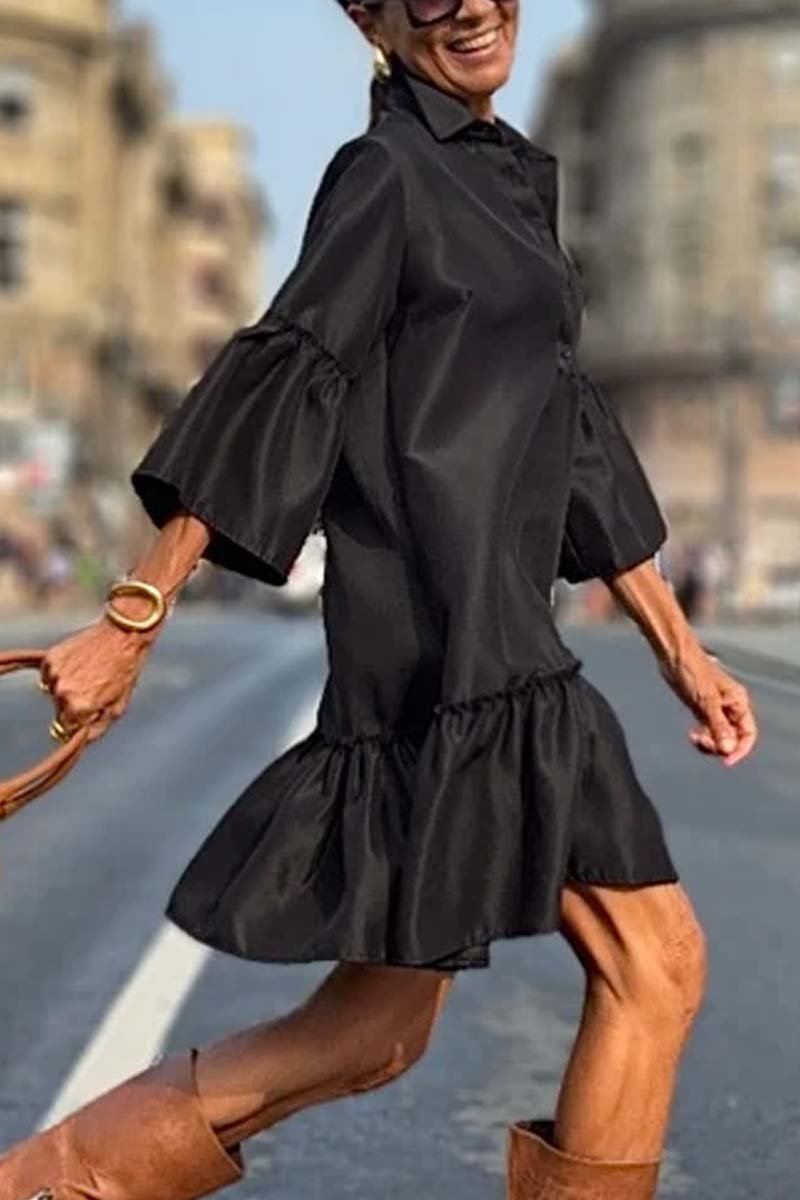 Women's Casual Ruffle Short Shirt Dress