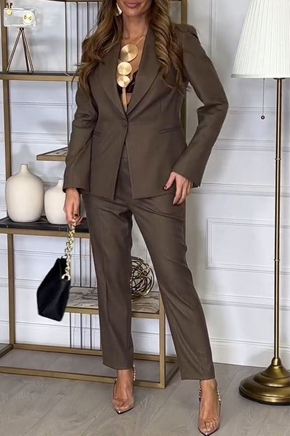 Women's Solid Color Two Piece Suit brown