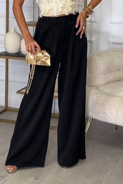 Women's Spring and Fall Solid Color Loose Casual Wide-leg Pants black