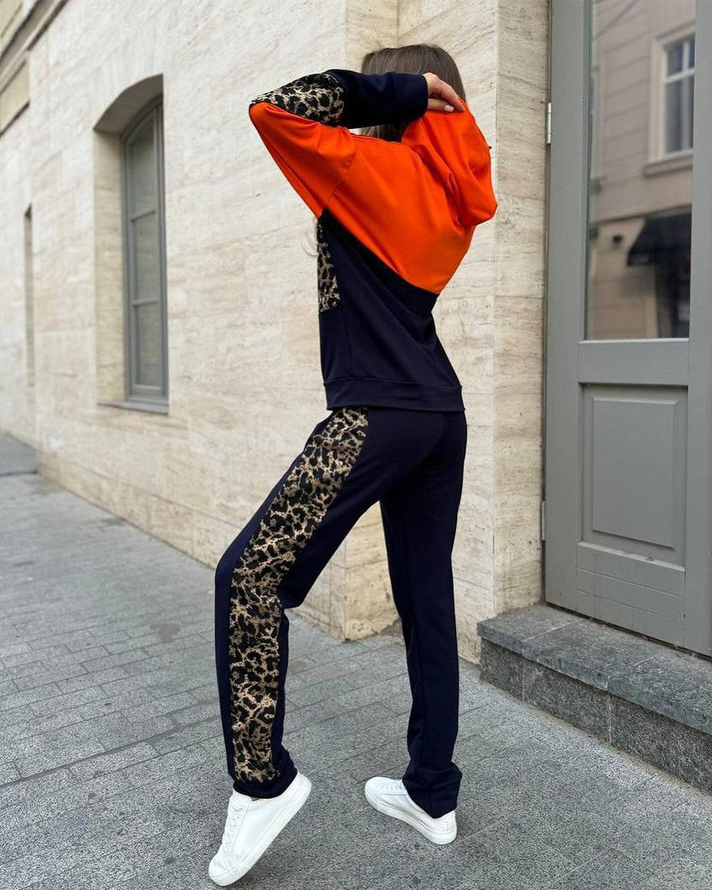 Women's Stylish Contrast Color Leopard Print Casual Suit