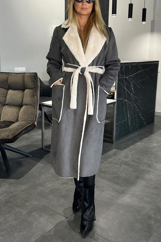 Women's Casual Lapel Mid-length Trench Coat gray